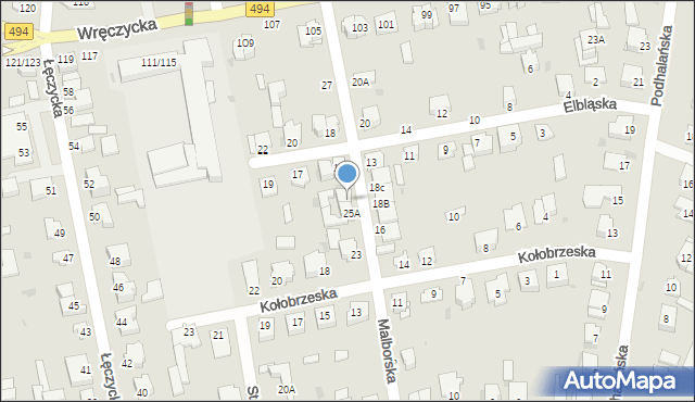 Częstochowa, Malborska, 25B, mapa Częstochowy