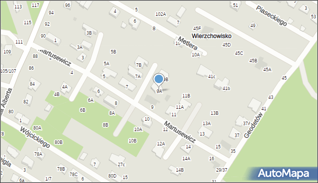 Częstochowa, Martusewicz Zofii, 9A, mapa Częstochowy