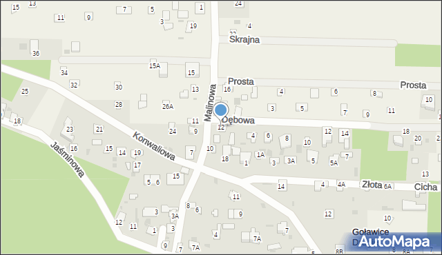 Goławice Drugie, Malinowa, 12, mapa Goławice Drugie