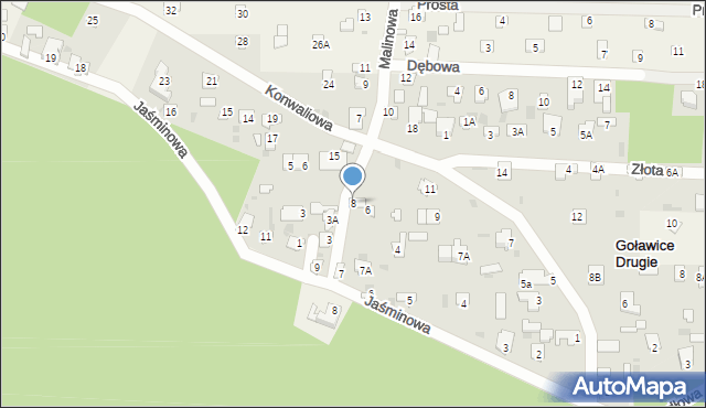 Goławice Drugie, Malinowa, 8, mapa Goławice Drugie