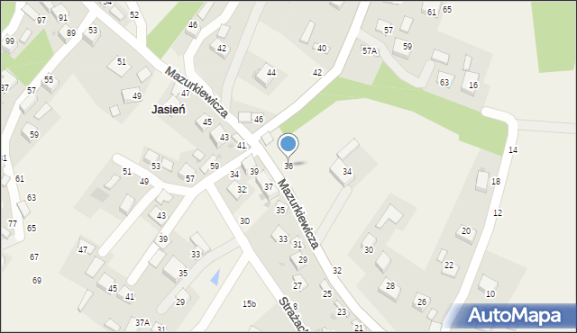 Jasień, Mazurkiewicza, ks., 36, mapa Jasień