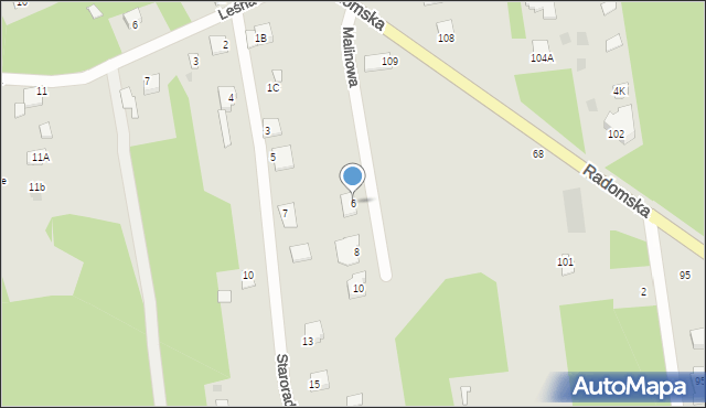 Jedlnia-Letnisko, Malinowa, 6, mapa Jedlnia-Letnisko
