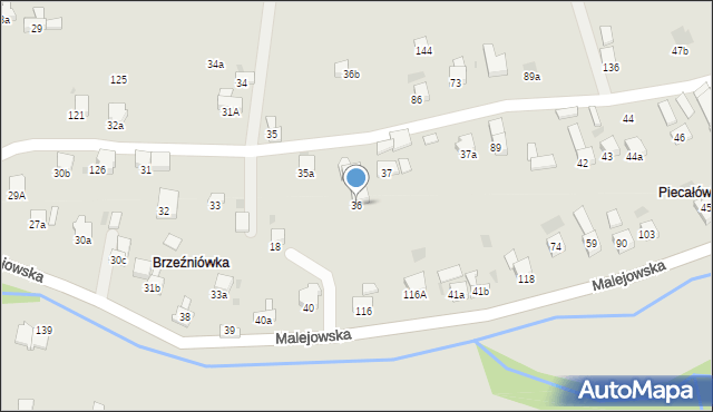 Jordanów, Malejowska, 36, mapa Jordanów