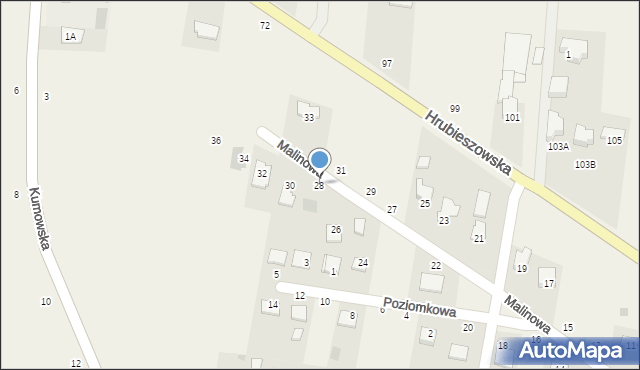 Kamień, Malinowa, 28, mapa Kamień