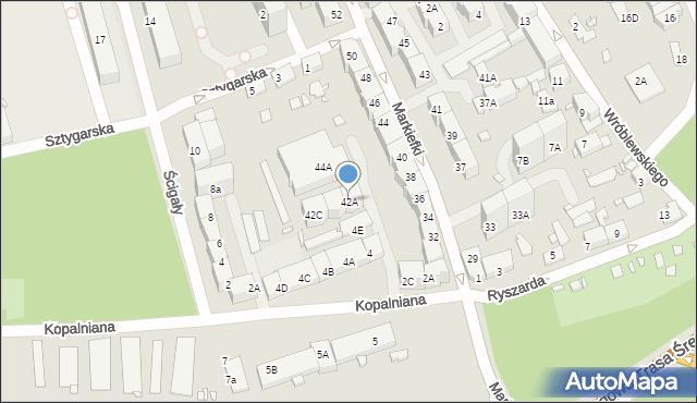 Katowice, Markiefki Leopolda, 42A, mapa Katowic