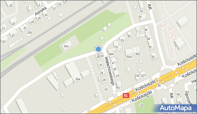 Katowice, Małachowskiego, 32, mapa Katowic