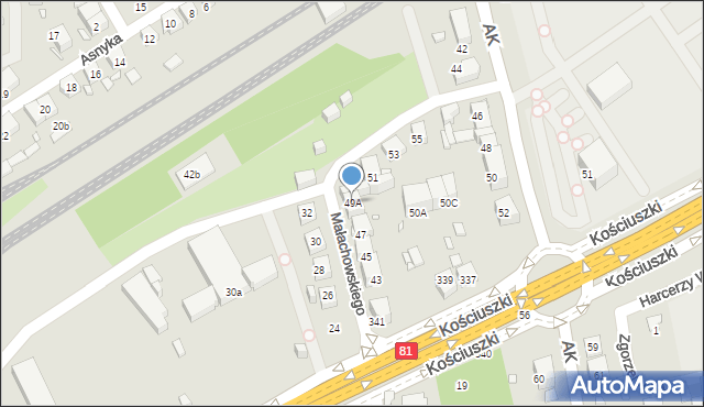 Katowice, Małachowskiego, 49A, mapa Katowic