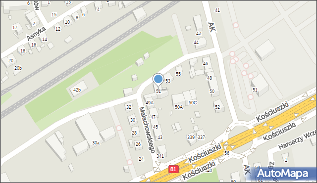 Katowice, Małachowskiego, 51, mapa Katowic