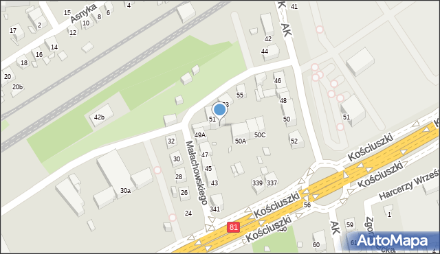 Katowice, Małachowskiego, 51A, mapa Katowic