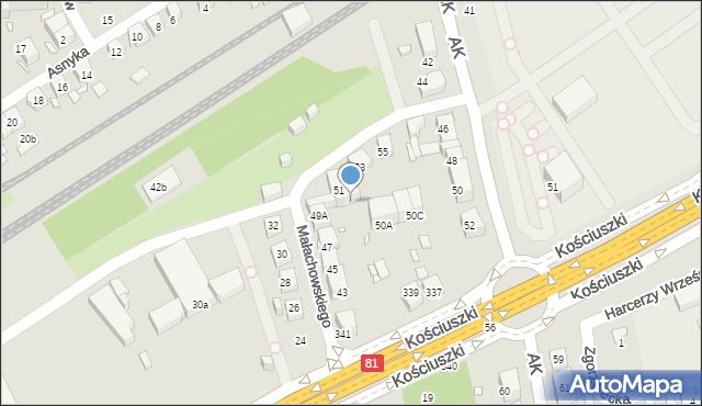 Katowice, Małachowskiego, 51A, mapa Katowic