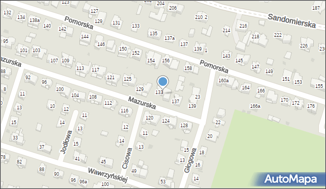 Kielce, Mazurska, 135, mapa Kielc