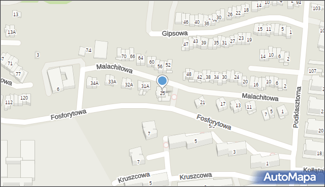 Kielce, Malachitowa, 25, mapa Kielc