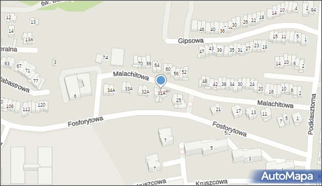 Kielce, Malachitowa, 31A, mapa Kielc