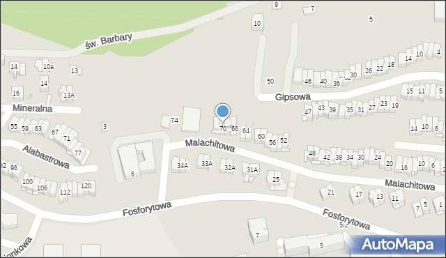 Kielce, Malachitowa, 70, mapa Kielc