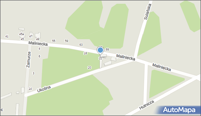 Konin, Maliniecka, 22, mapa Konina