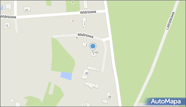 Koronowo, Malinowa, 1, mapa Koronowo