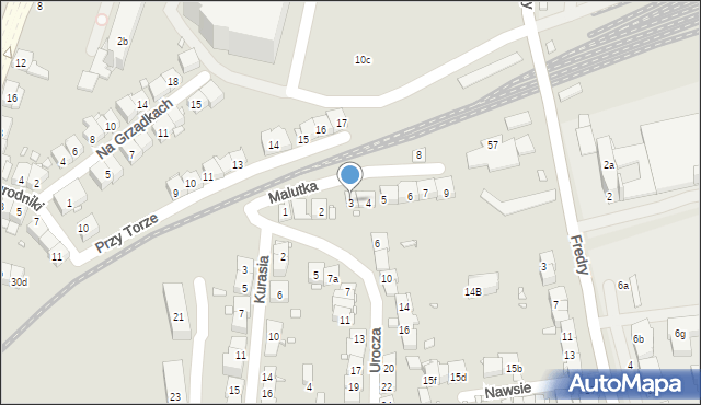 Kraków, Malutka, 3, mapa Krakowa