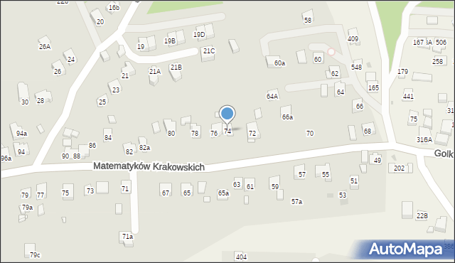 Kraków, Matematyków Krakowskich, 74, mapa Krakowa