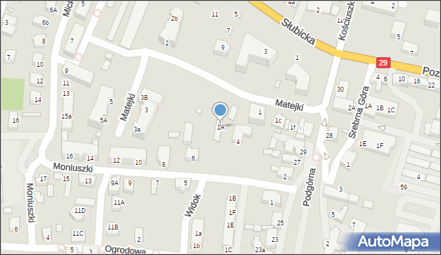 Krosno Odrzańskie, Matejki Jana, 1A, mapa Krosno Odrzańskie