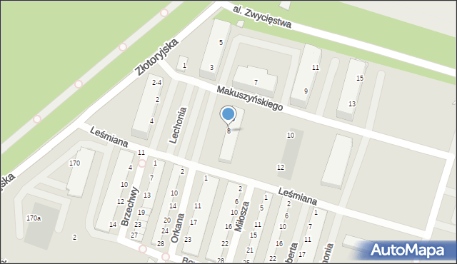 Legnica, Makuszyńskiego Kornela, 8, mapa Legnicy