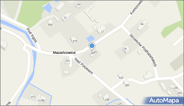 Mazańcowice, Mazańcowice, 103, mapa Mazańcowice