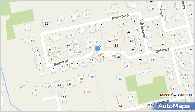 Michałów-Grabina, Magnolii, 33, mapa Michałów-Grabina