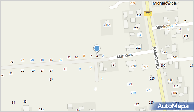 Michałowice, Marcowa, 4, mapa Michałowice