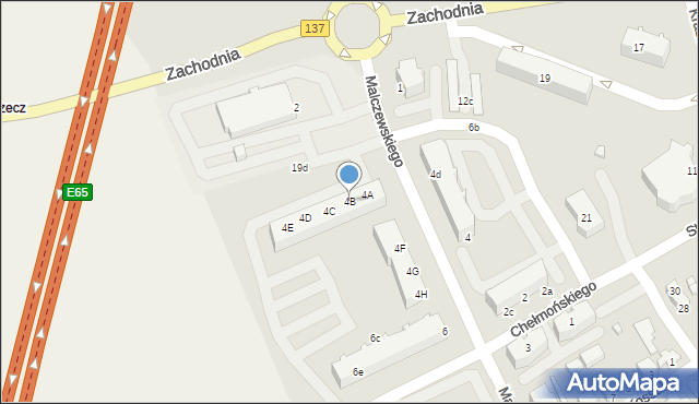 Międzyrzecz, Malczewskiego Jacka, 4B, mapa Międzyrzecz