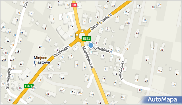 Miejsce Piastowe, Markiewicza Bronisława, bł. ks., 1, mapa Miejsce Piastowe