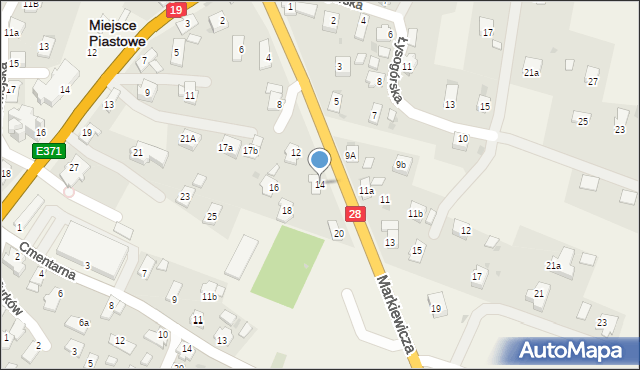 Miejsce Piastowe, Markiewicza Bronisława, bł. ks., 14, mapa Miejsce Piastowe