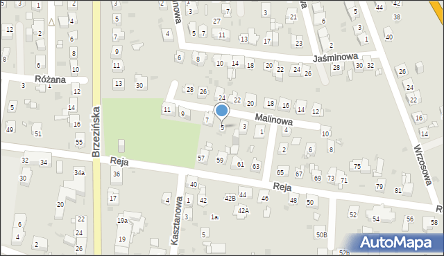 Mysłowice, Malinowa, 5, mapa Mysłowice