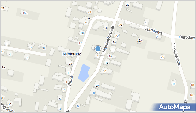 Niedoradz, Markiewiczowej, 1, mapa Niedoradz