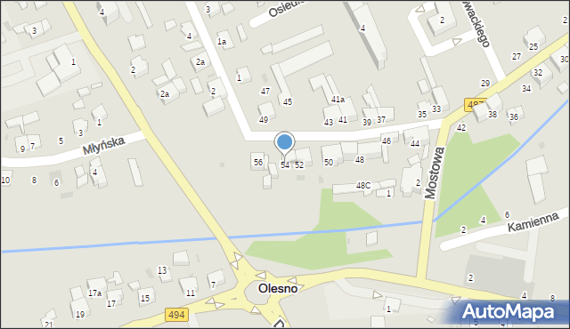 Olesno, Małe Przedmieście, 54, mapa Olesno