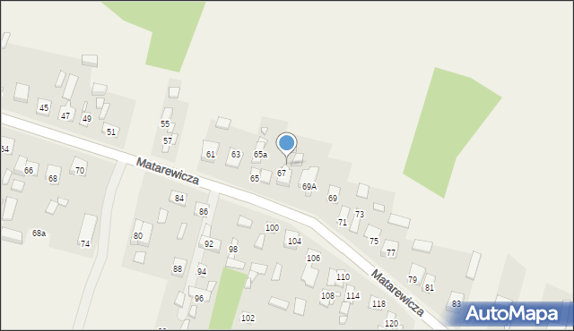 Ossów, Matarewicza, 67A, mapa Ossów