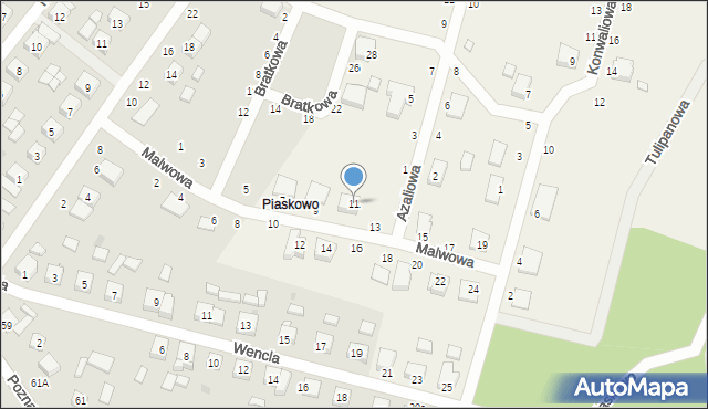 Piaskowo, Malwowa, 11, mapa Piaskowo