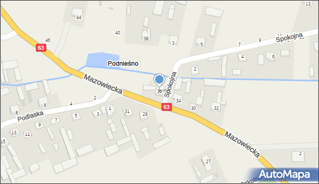 Podnieśno, Mazowiecka, 36, mapa Podnieśno