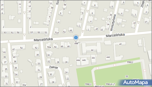 Poznań, Marcelińska, 44e, mapa Poznania