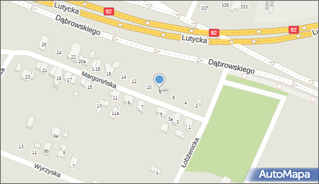 Poznań, Margonińska, 8, mapa Poznania