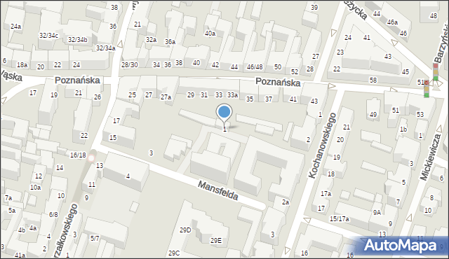 Poznań, Mansfelda Petera, 1, mapa Poznania