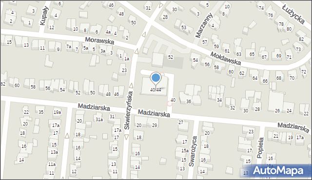 Poznań, Madziarska, 40/44, mapa Poznania