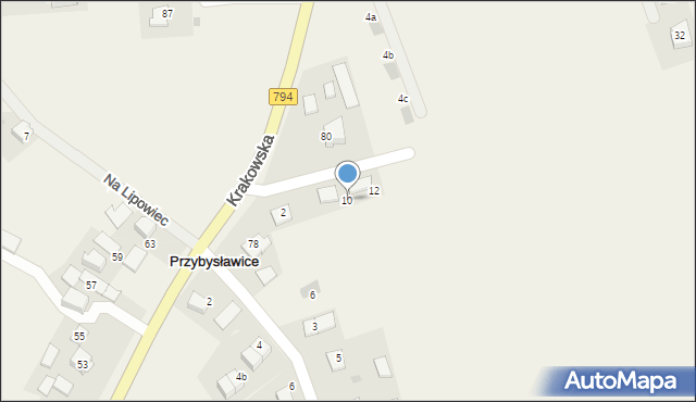 Przybysławice, Malinowa, 10, mapa Przybysławice