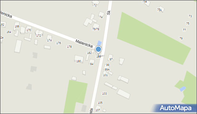 Radom, Malenicka, 186, mapa Radomia