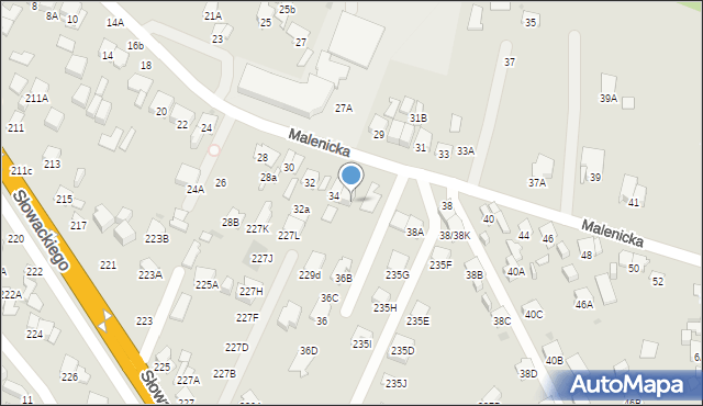 Radom, Malenicka, 34A, mapa Radomia