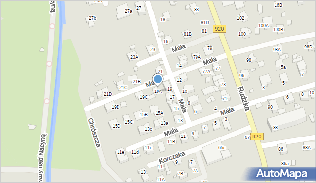 Rybnik, Mała, 19A, mapa Rybnika