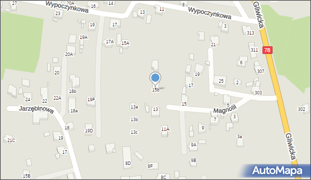 Rybnik, Magnolii, 15b, mapa Rybnika