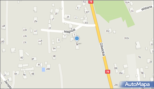 Rybnik, Magnolii, 3a, mapa Rybnika