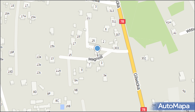 Rybnik, Magnolii, 5, mapa Rybnika