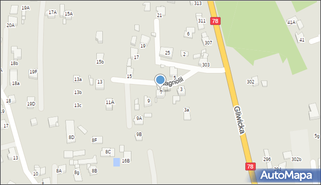 Rybnik, Magnolii, 7, mapa Rybnika