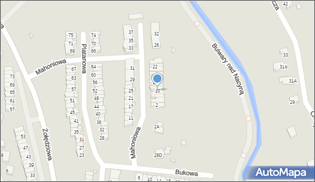 Rybnik, Mahoniowa, 10, mapa Rybnika