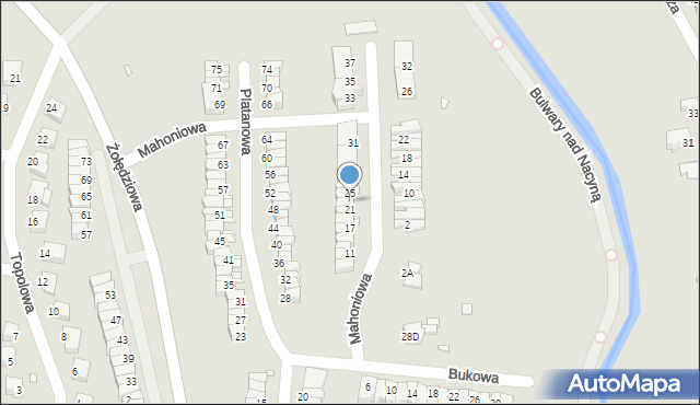 Rybnik, Mahoniowa, 23, mapa Rybnika